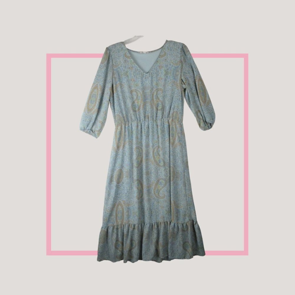 Jane and Delancey V-Neck Peasant Dress Size M 3/4 Sleeve Tiered Paisley